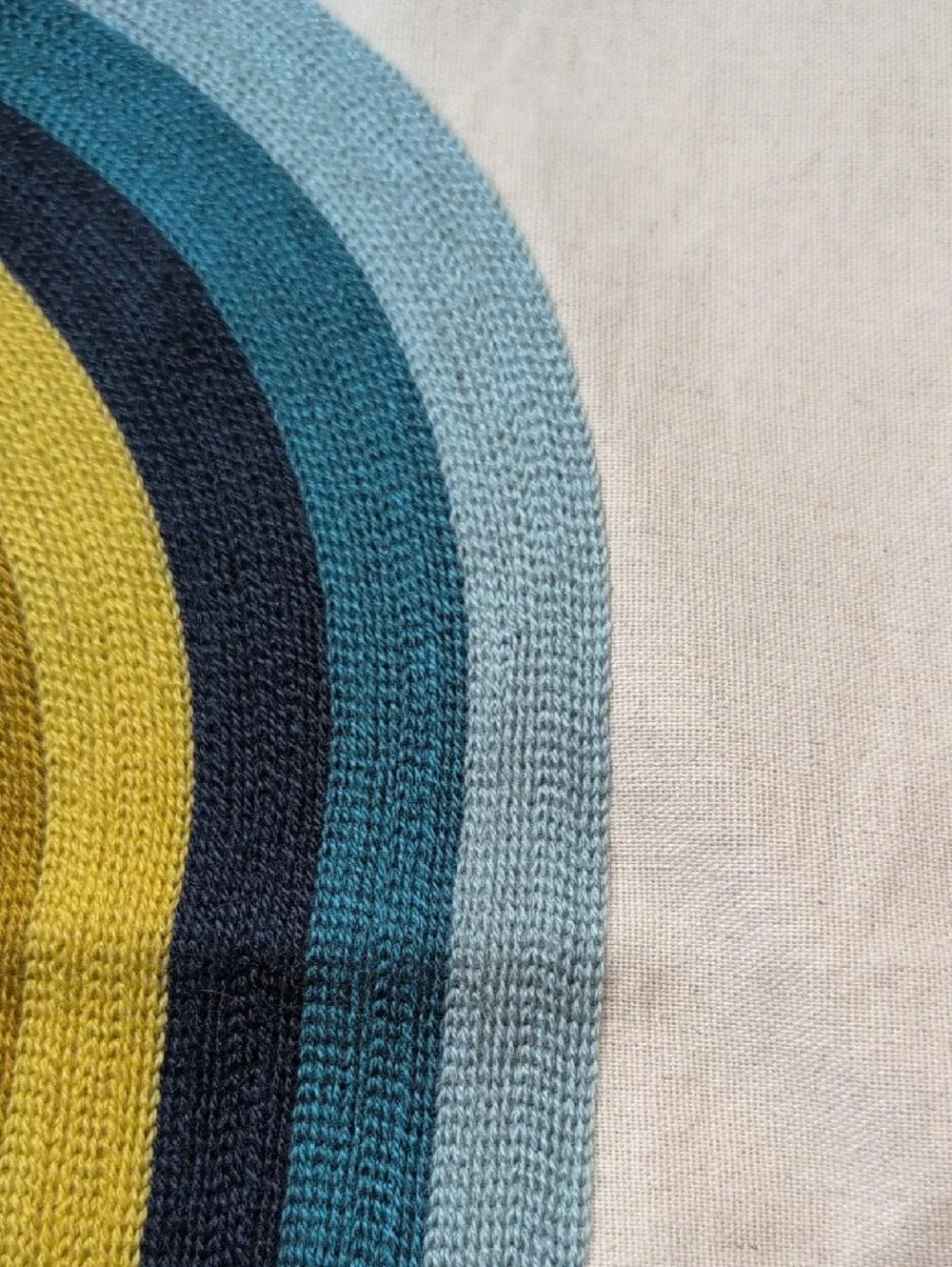 Set of 2 Retro Rainbow Stripe Linen-Blend Pillow Covers Shams Blue & Mustard
